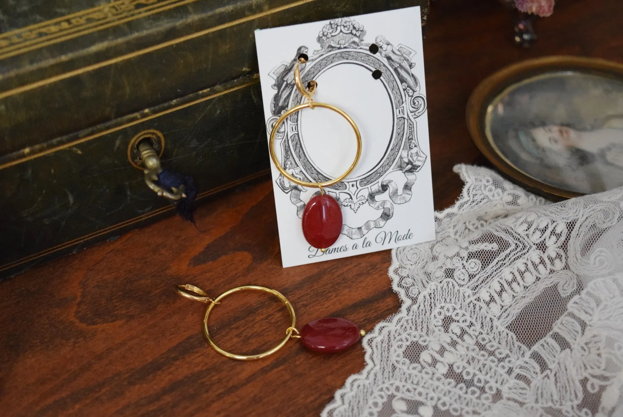 Red Carnelian and Huge Hoop Earrings