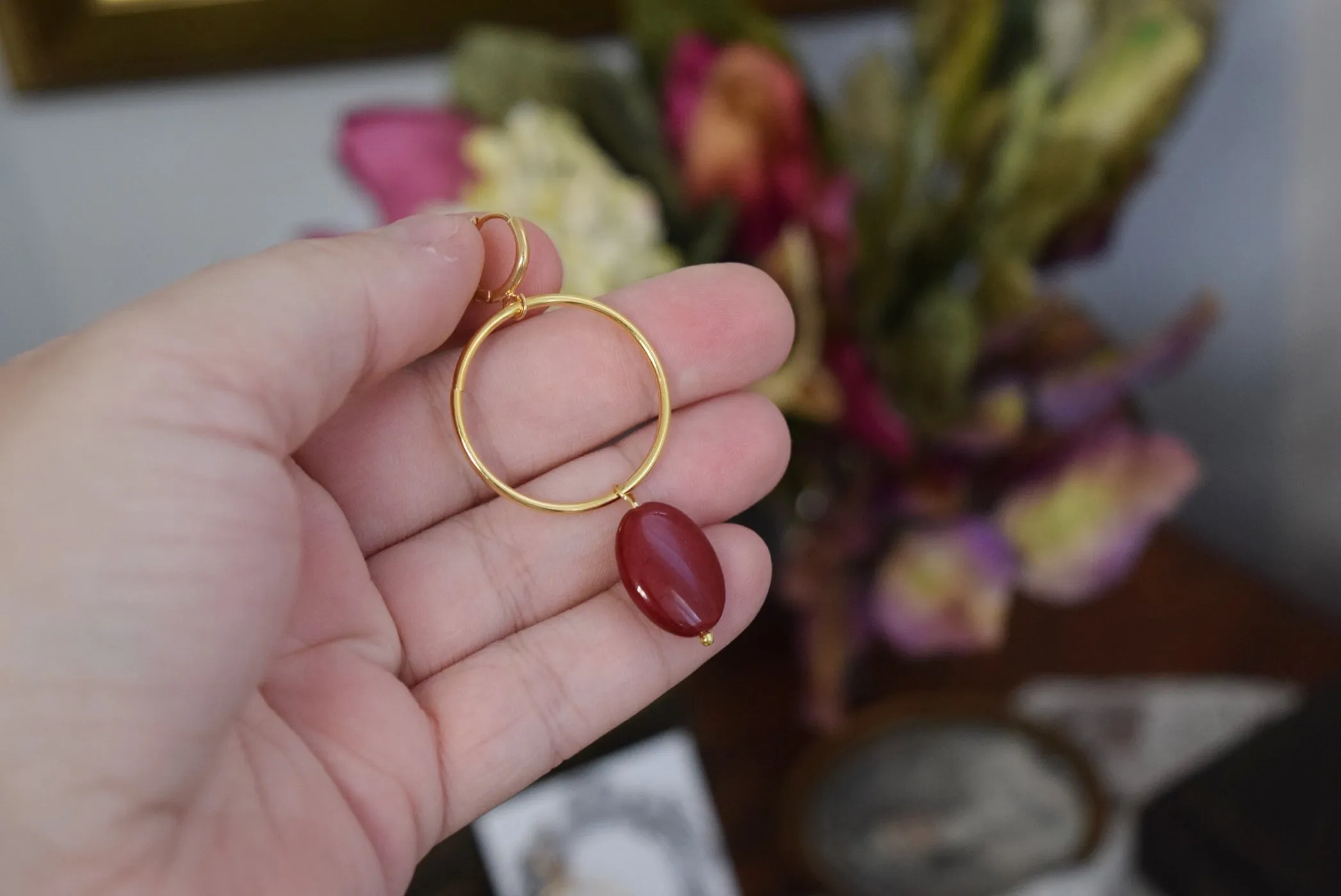 Red Carnelian and Huge Hoop Earrings