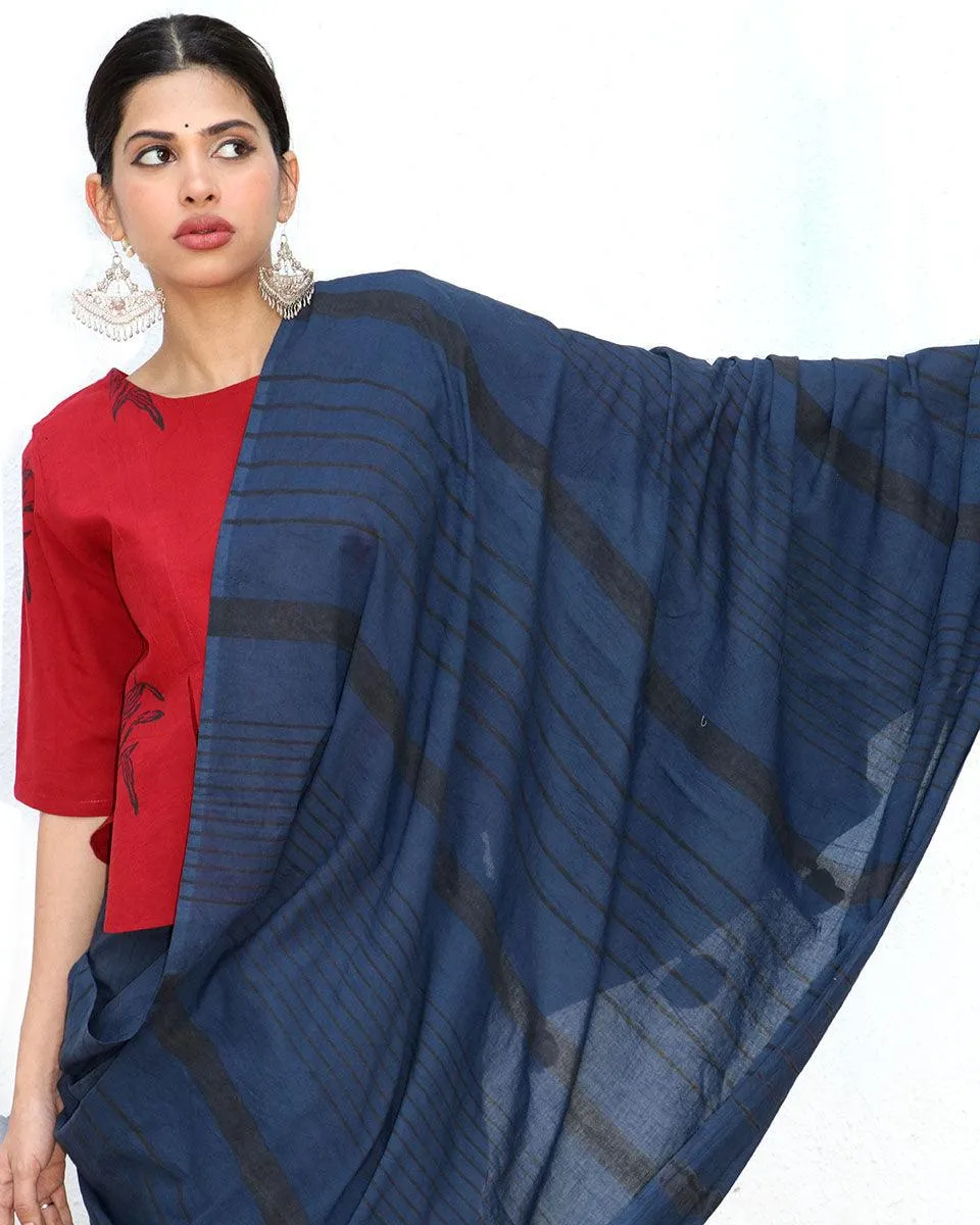 Safreena Blockprinted Cotton Saree - NOMAD