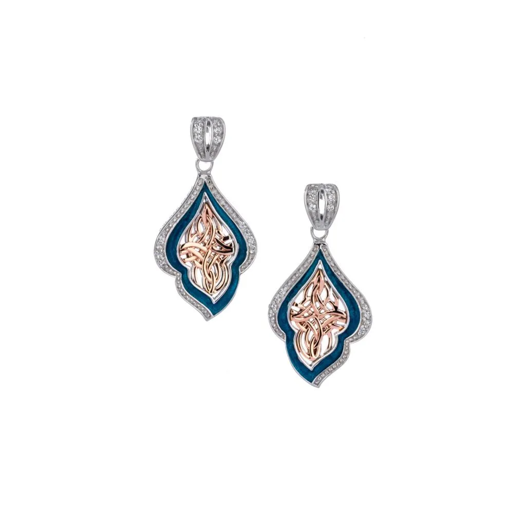 Silver and 10k Rose Gold Path of Life Enamel Post Earrings