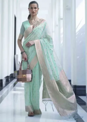 Soft Cyan Blue Woven Designer Silk Saree