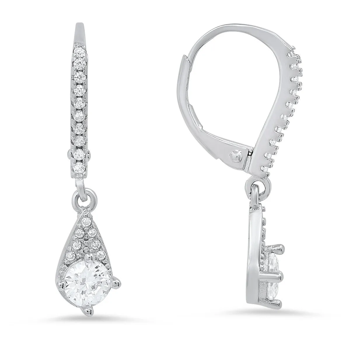 Sterling Silver Petite Round-cut CZ Leverback Earrings