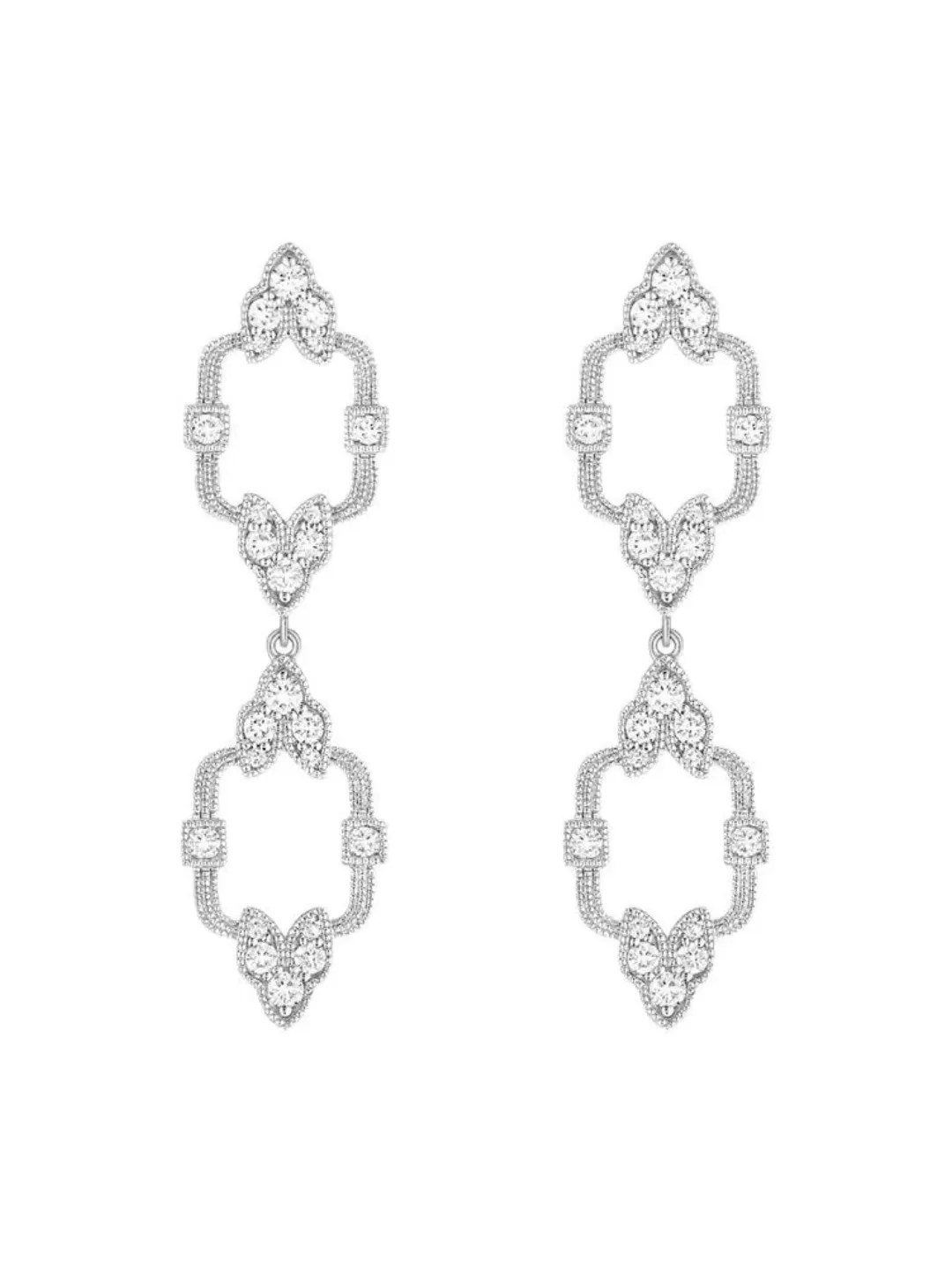 Stone Metropolis Long Earrings in White Gold