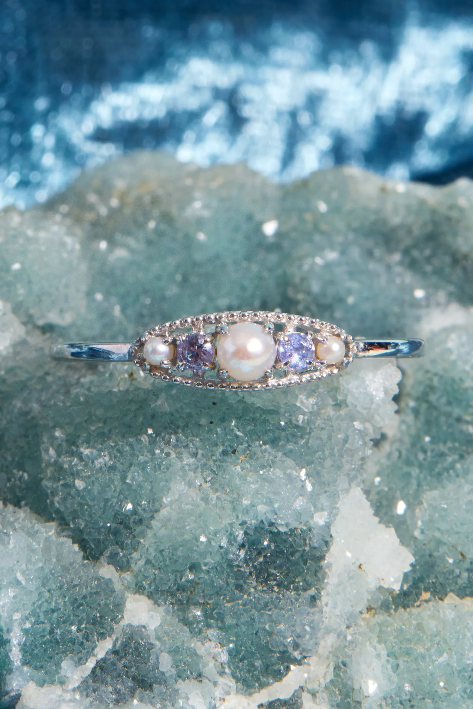 Tanzanite & Pearl 14K Gold Ring- Victoria