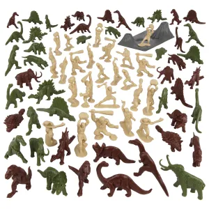 TimMee Prehistoric Plastic DINOSAUR & CAVEMAN Figures - Tan, Rust, OD Green 73pc