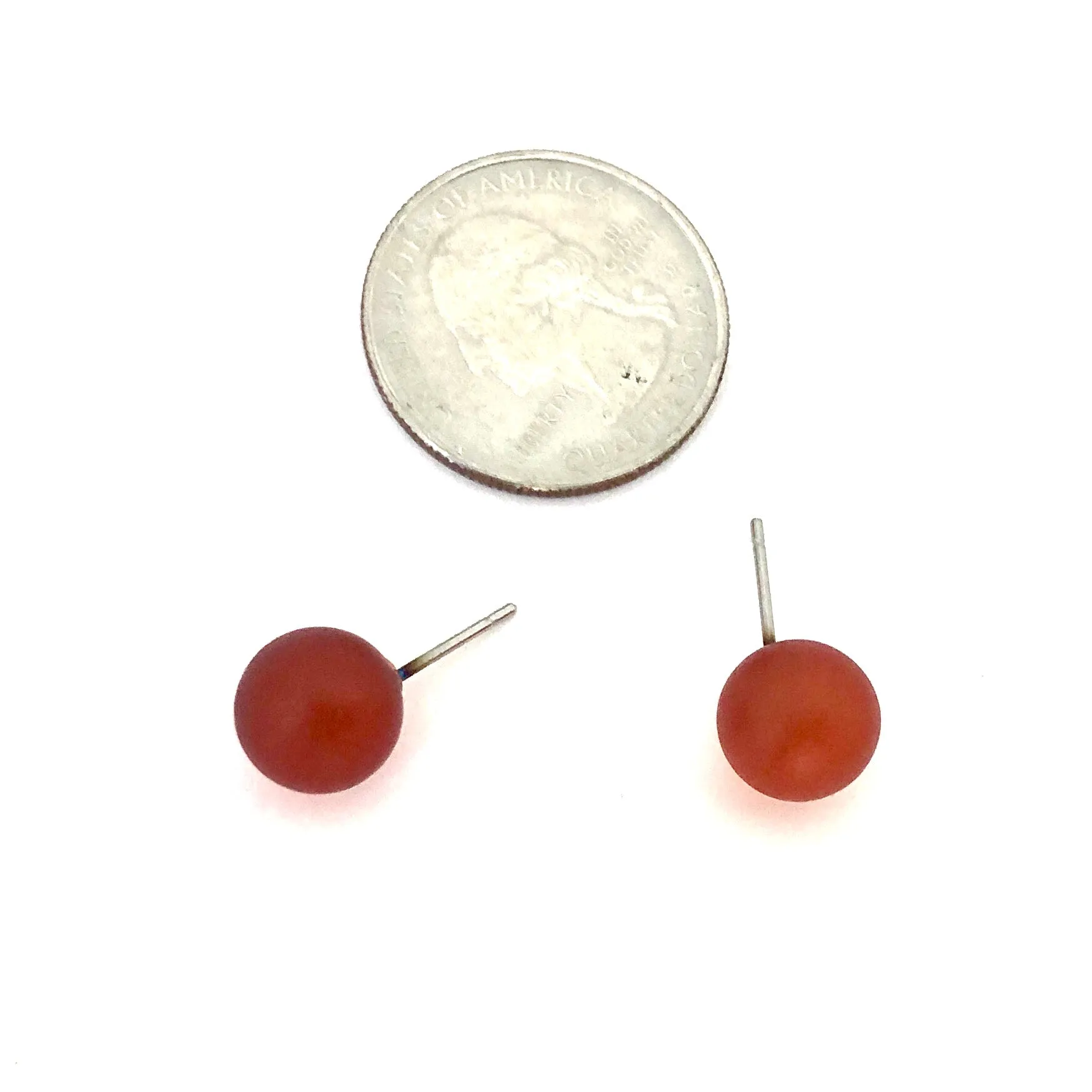 Tomato Red Frosted Petite Ball Stud Earrings