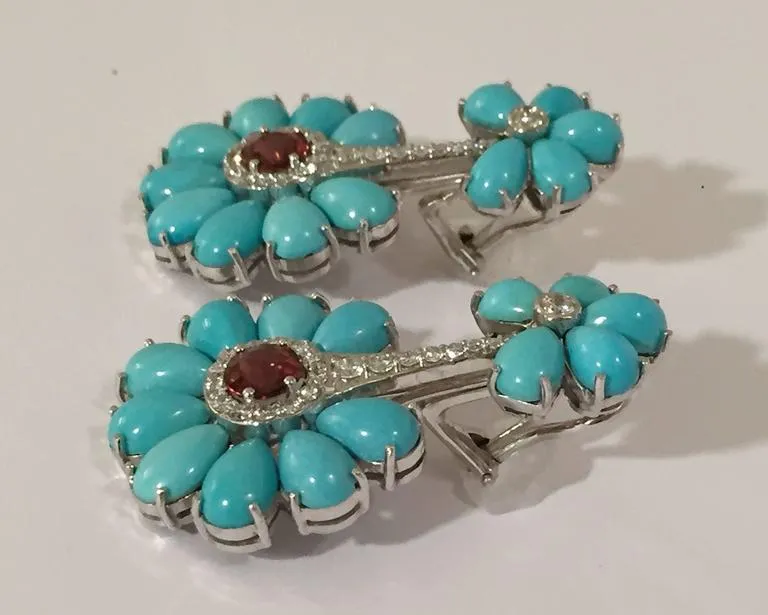 Turquoise Rubelite Diamond Gold Earrings