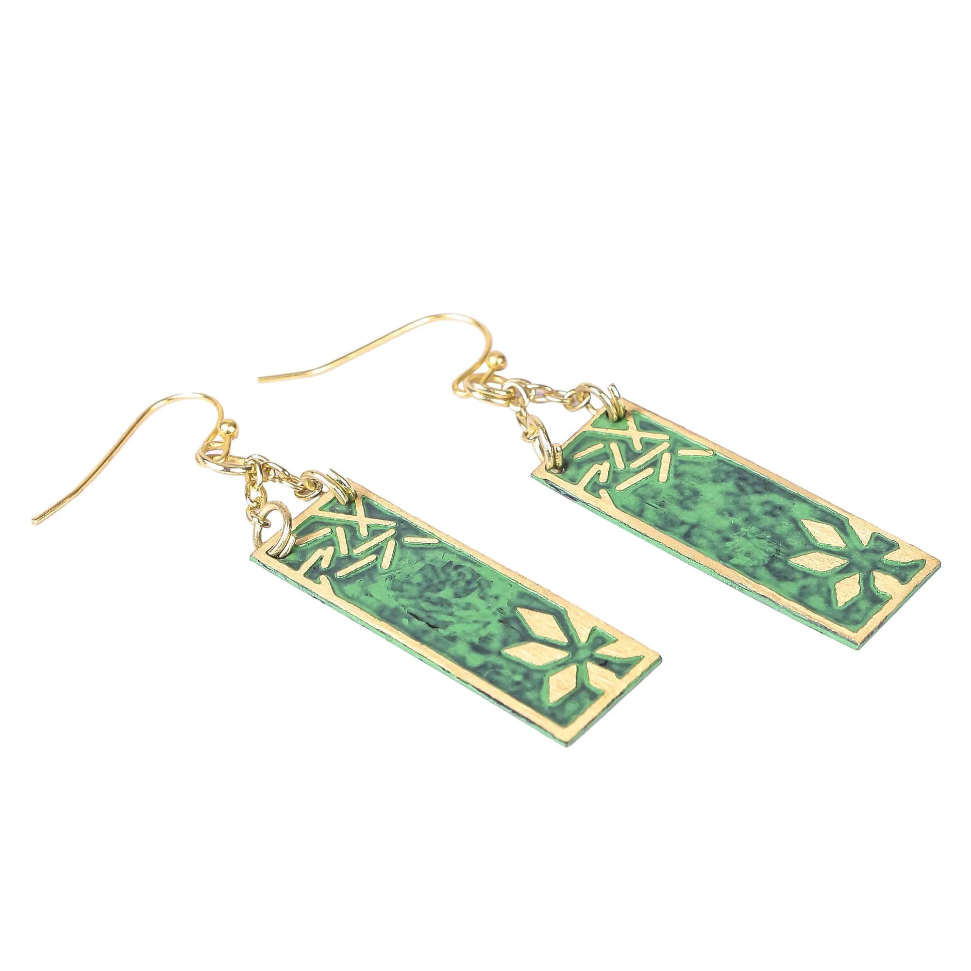 Vaatika rectangle earrings, green - Wholesale