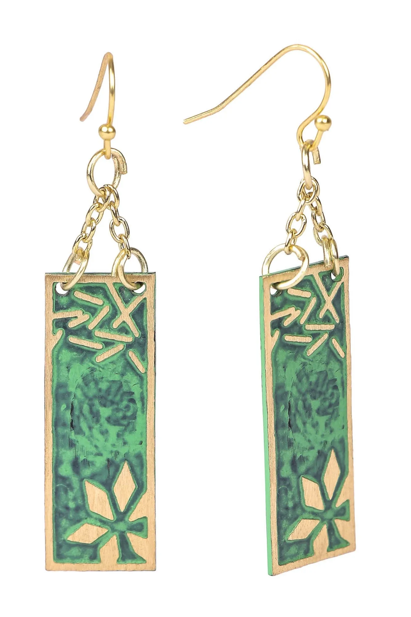 Vaatika rectangle earrings, green - Wholesale