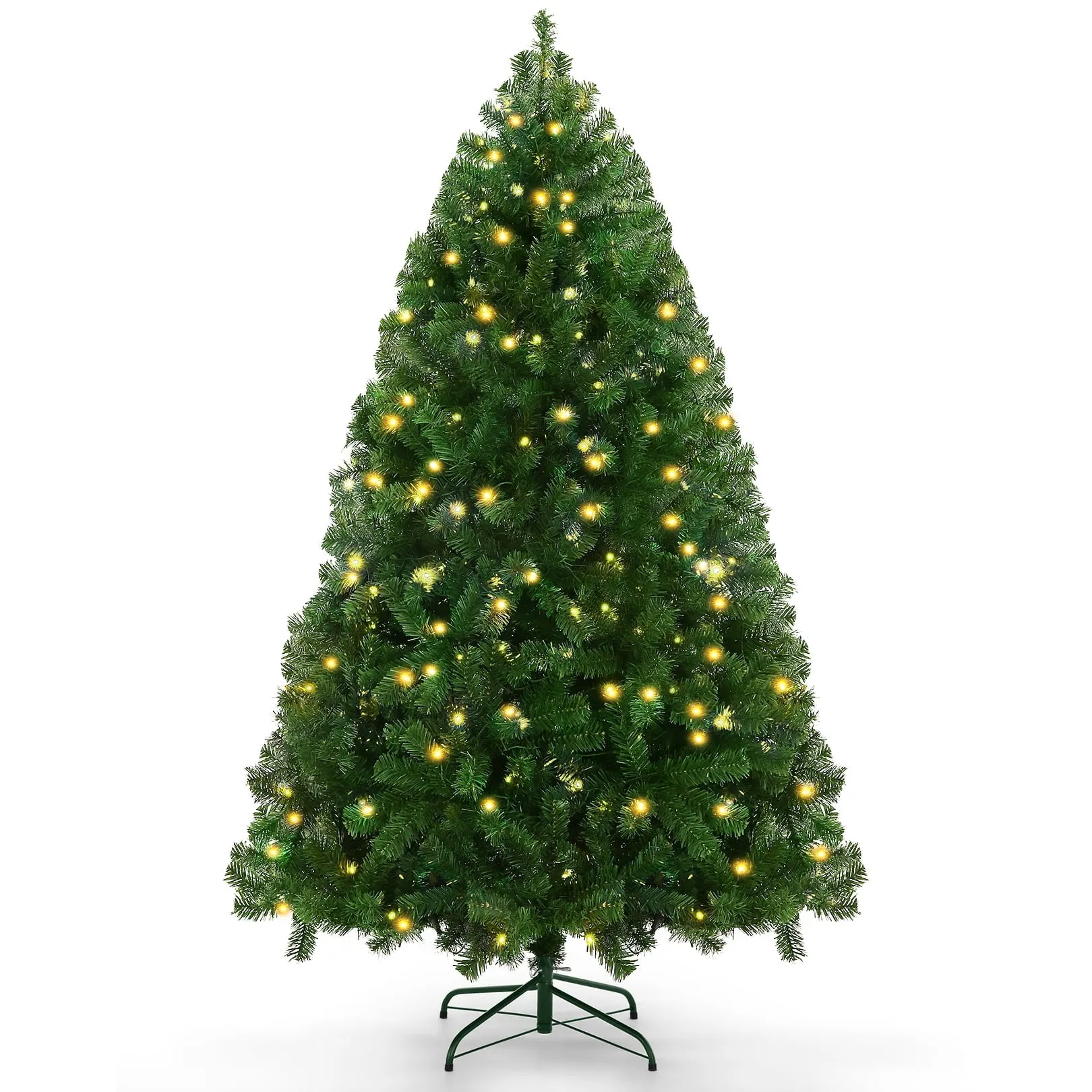 versatile 6ft Prelit Christmas Tree, Artificial Christmas Tree with 250 Warm White Lights, 756 Tips, Metal Stand and Hinged Branches warm lights christmas tree