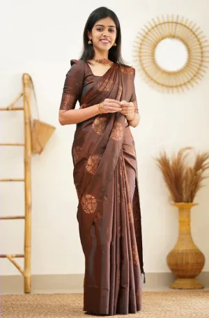 Vestigial Brown Soft Silk Saree With Confounding Blouse Piece