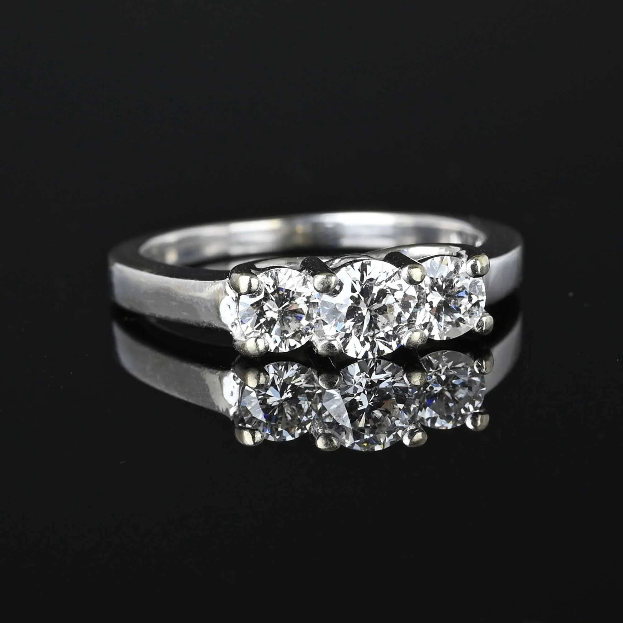 Vintage Three Stone 1 Carat Diamond Ring in White Gold