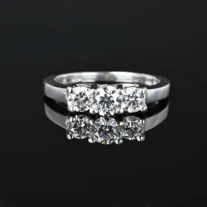 Vintage Three Stone 1 Carat Diamond Ring in White Gold