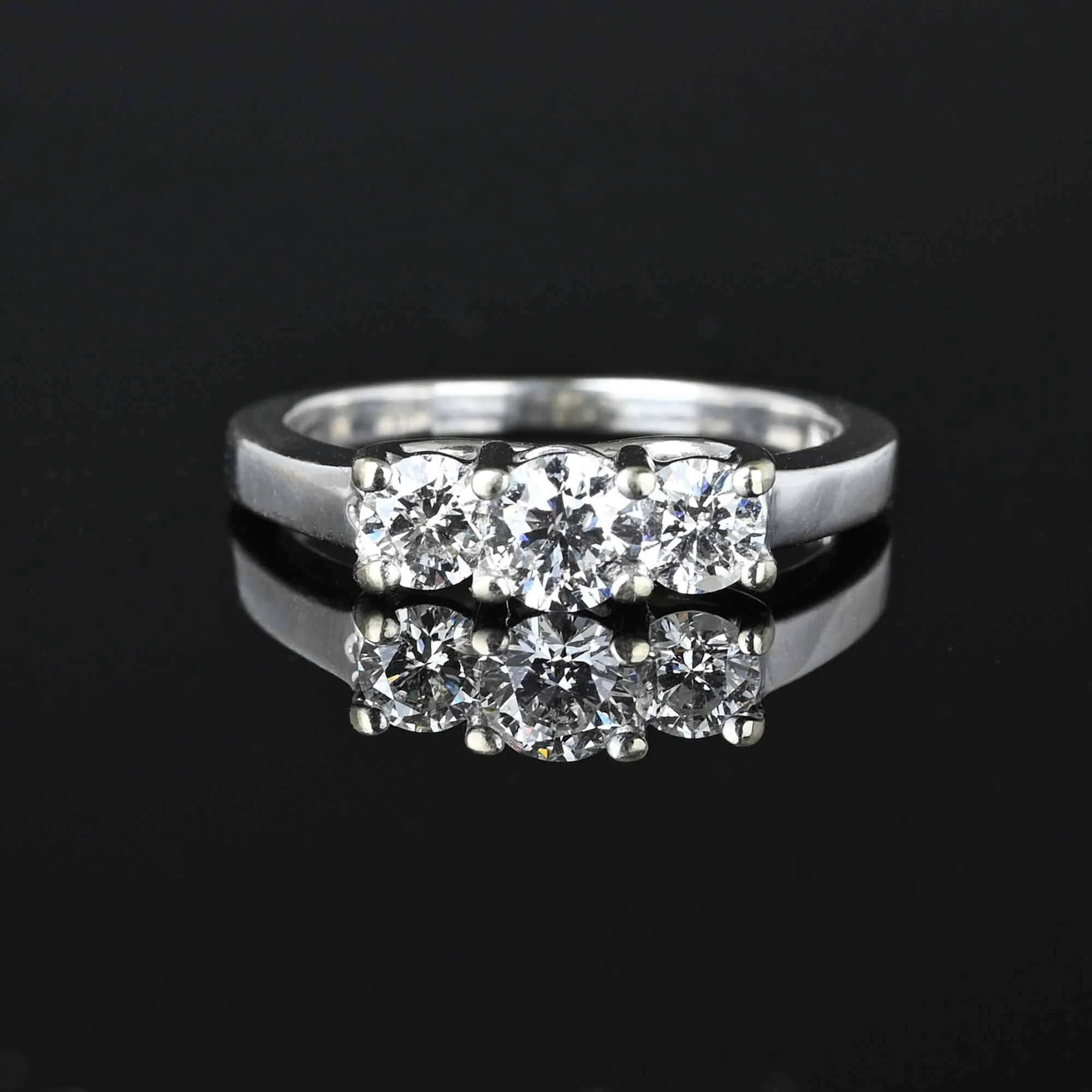 Vintage Three Stone 1 Carat Diamond Ring in White Gold