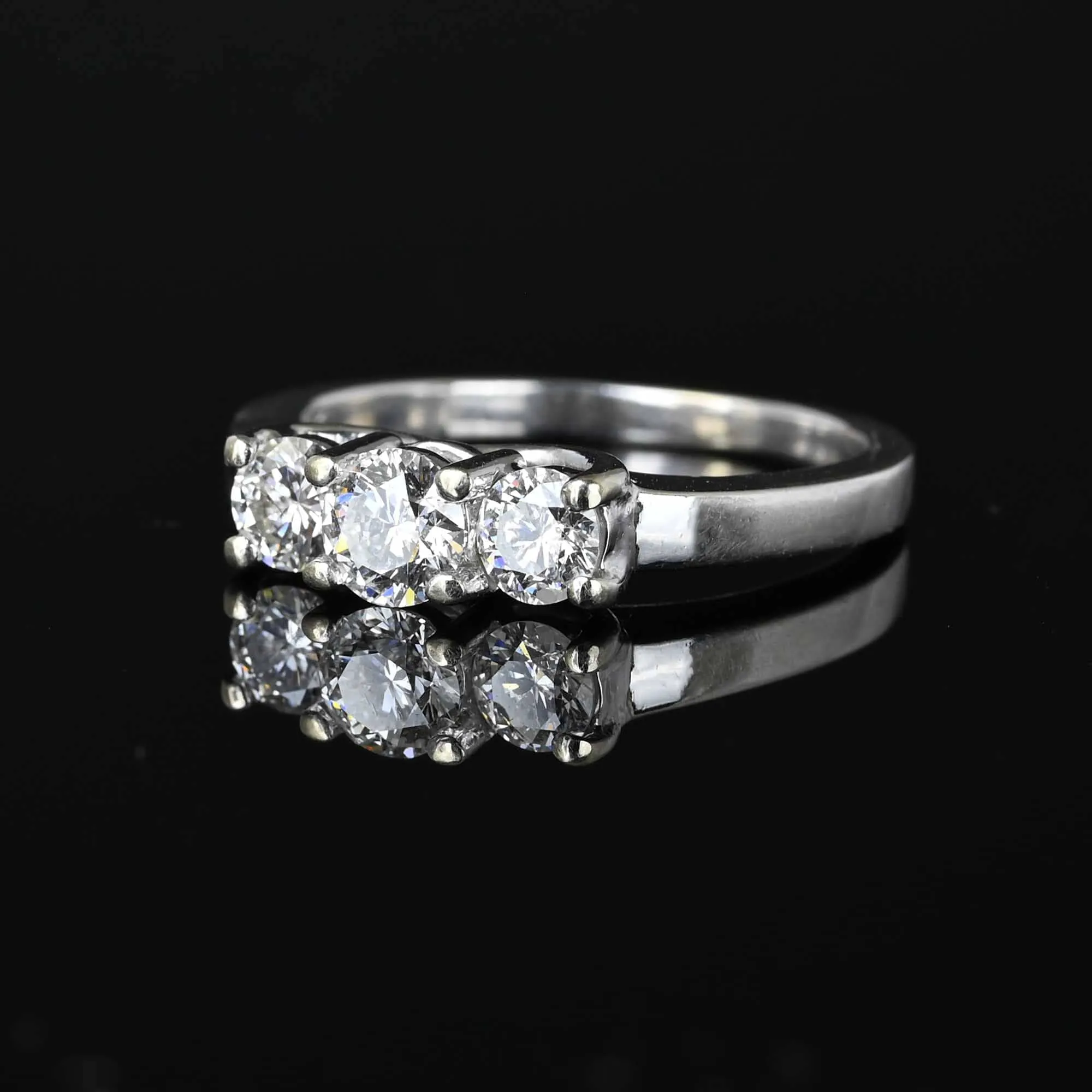 Vintage Three Stone 1 Carat Diamond Ring in White Gold