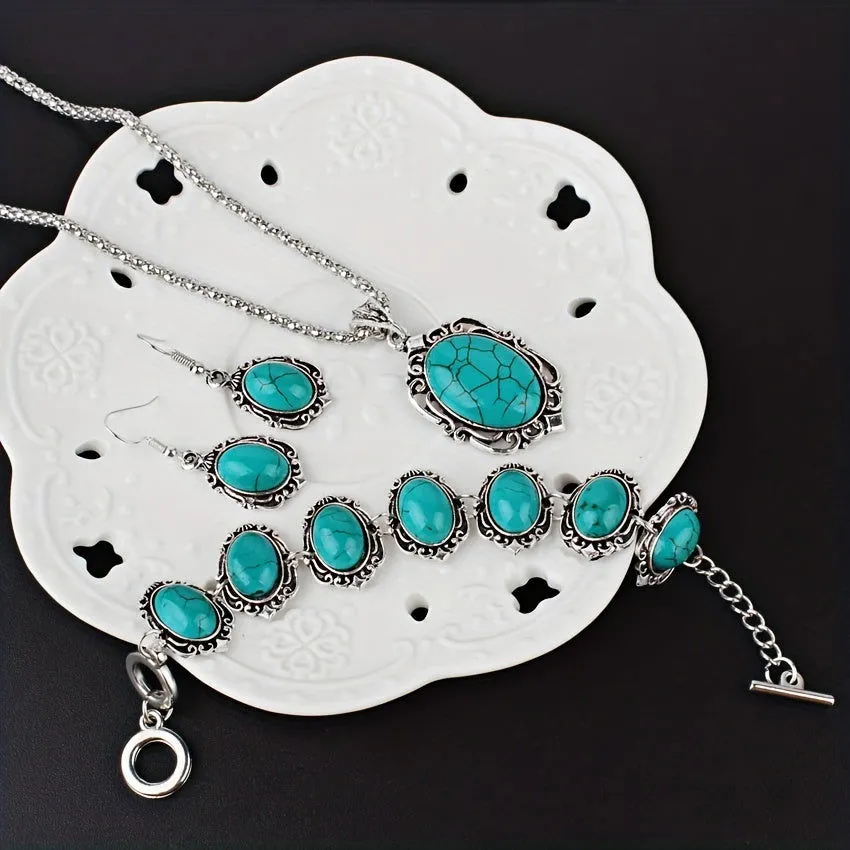 Vintage Turquoise Blue Healing Stone Jewelry Set