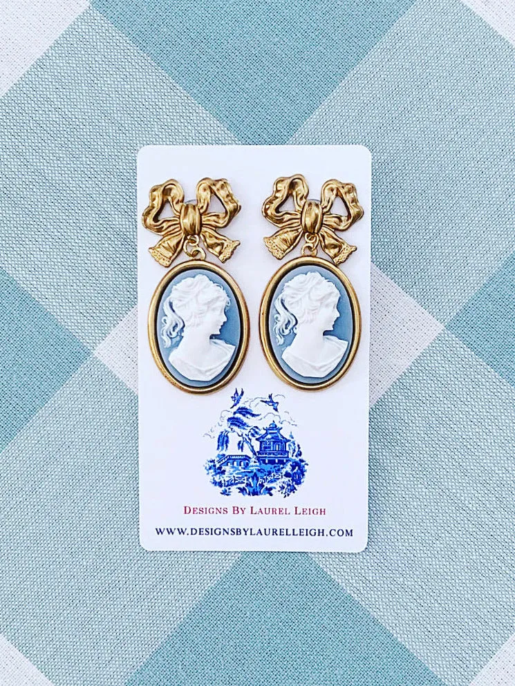 Wedgwood Blue Cameo Bow Earrings