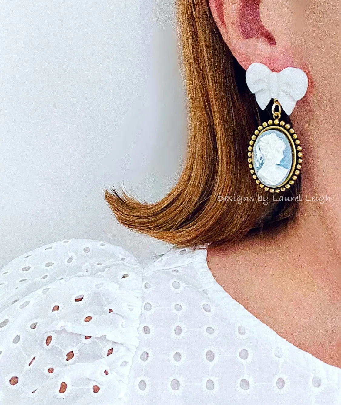 Wedgwood Blue Cameo Bow Earrings