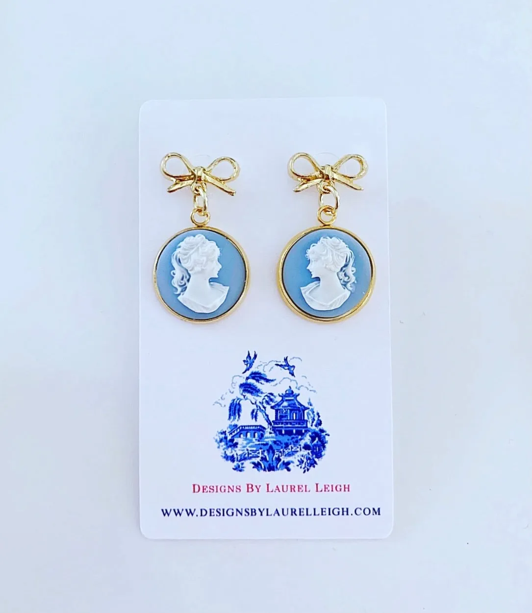 Wedgwood Blue Cameo Bow Earrings