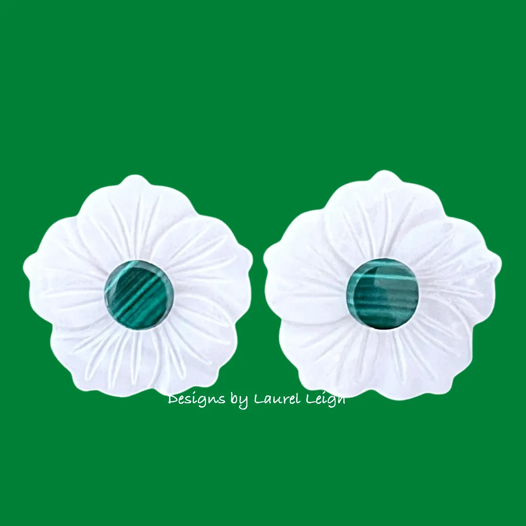 White & Green Malachite MOP Floral Studs