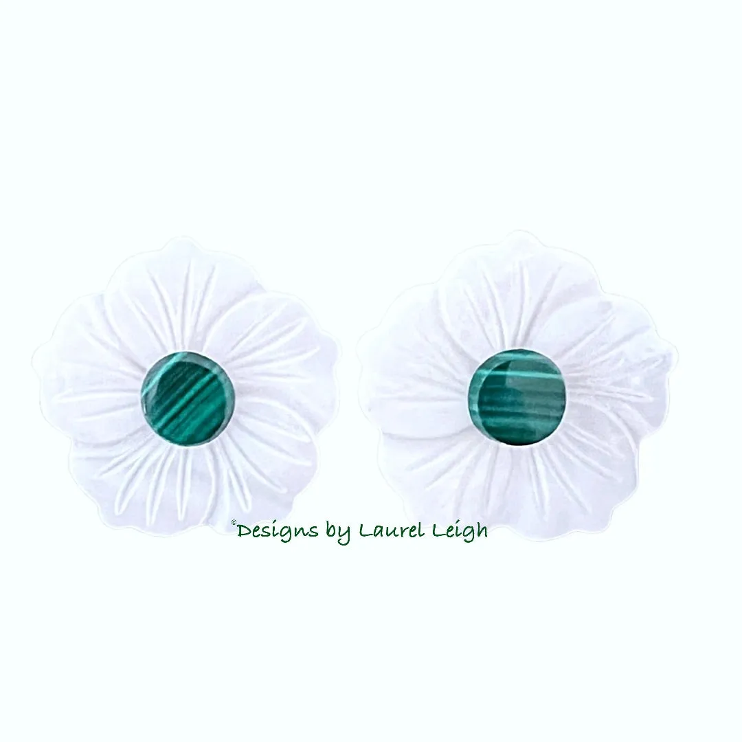 White & Green Malachite MOP Floral Studs