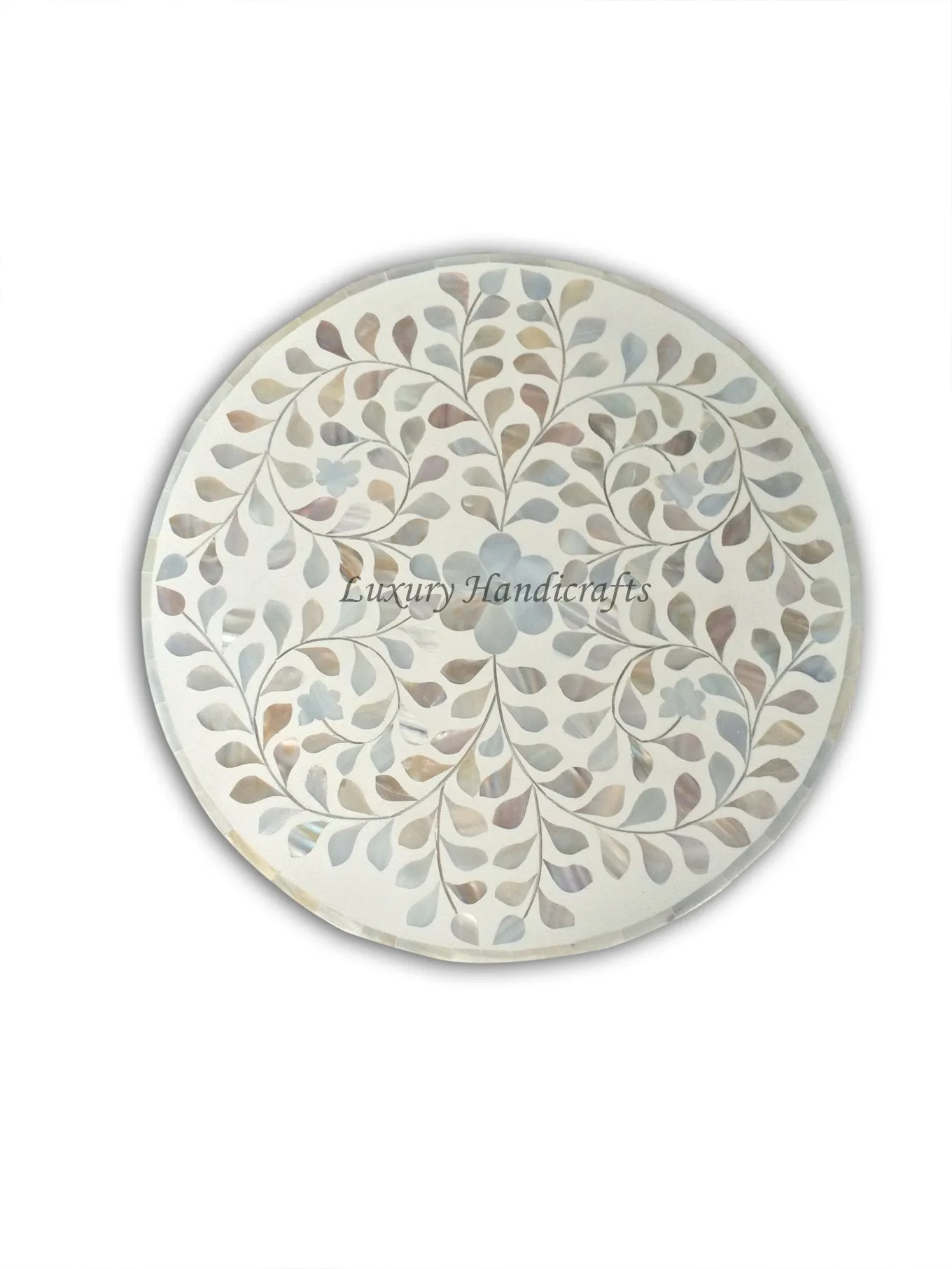 White Mother Of Pearl Drum Floral Side Table