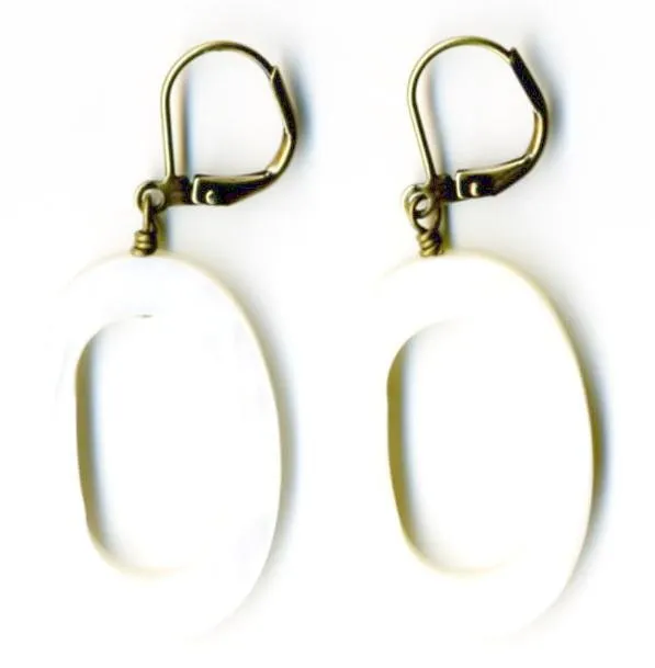 White Mother of Pearl Oval Drop Earrings, SALE