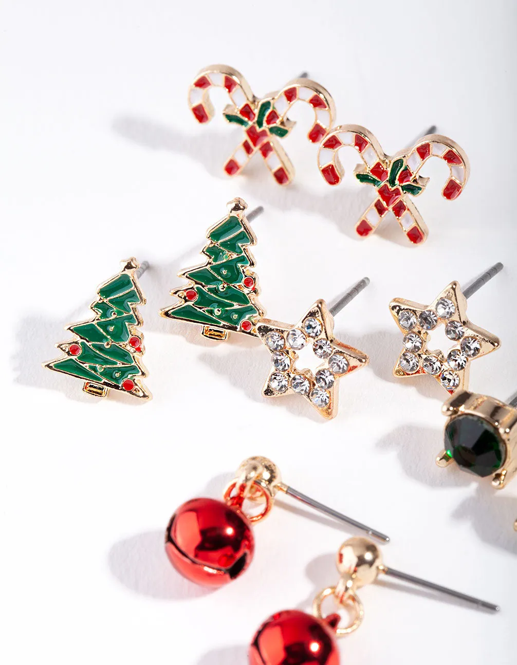 Xmas Gold Candy Tree & Star Stud Earring 5-Pack