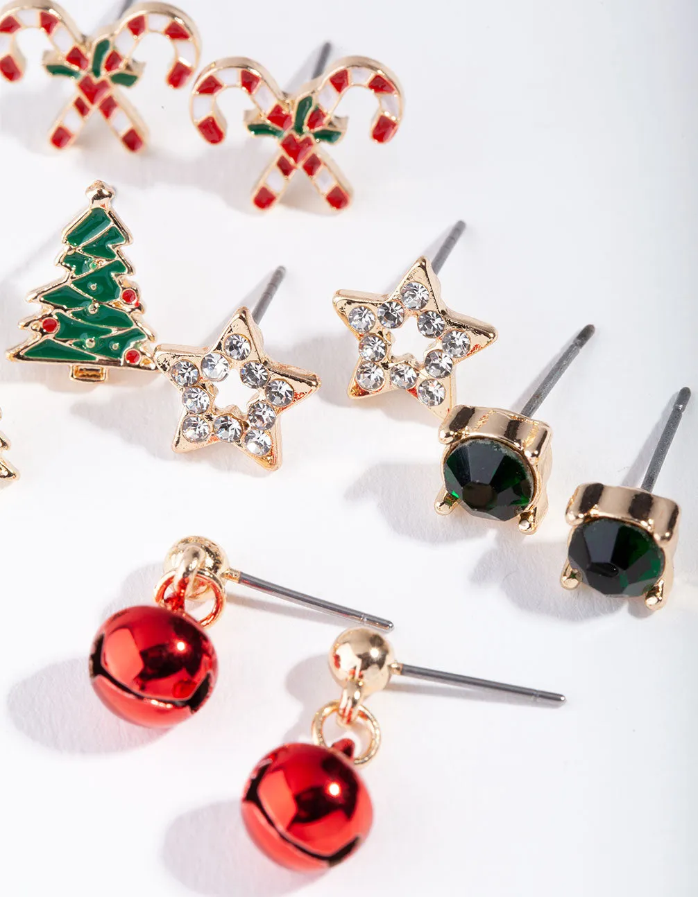 Xmas Gold Candy Tree & Star Stud Earring 5-Pack