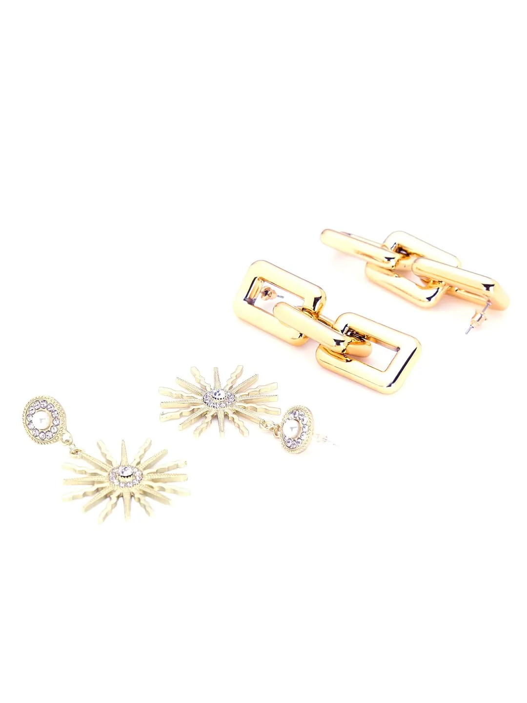 Yellow Chimes Drop Earrings for Women Combo of 2 Pairs Gold Plated Link Chain Sun Shaped Golden Drop Earrings for Women and Girls.