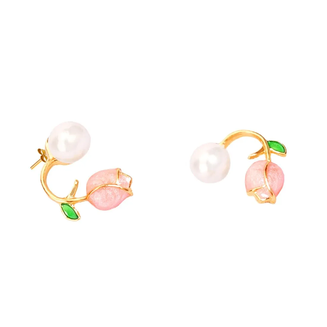 Yellow Chimes Earrings for Women and Girls Fashion Pink Pearl Stud Earrings for Women I Floral Shaped Faux Pearl Studs Ear Cuffs Earrings I Birthday Gift For Girls and Women Anniversary Gift for Wife