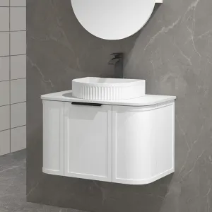 York 750mm Curved Wall Hung Vanity Matte White   Luxe Stone Top